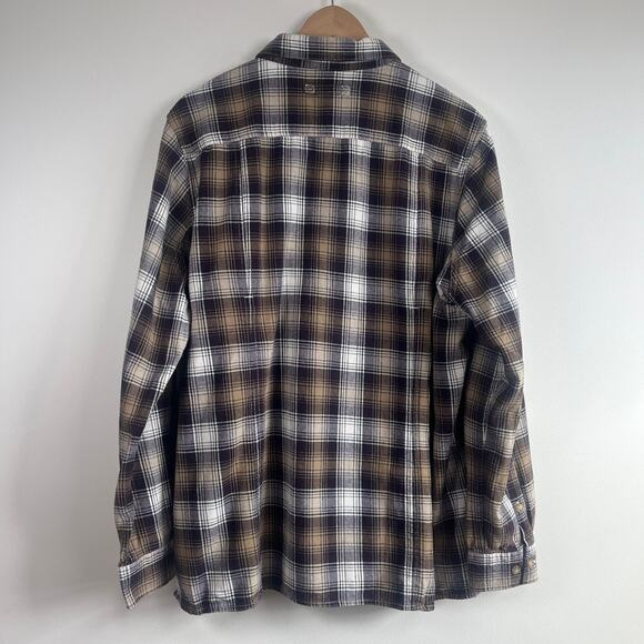 Duluth Trading Co Flannel Shirt Brown Tan Plaid Long Sleeve Button Front XL - Picture 7 of 9